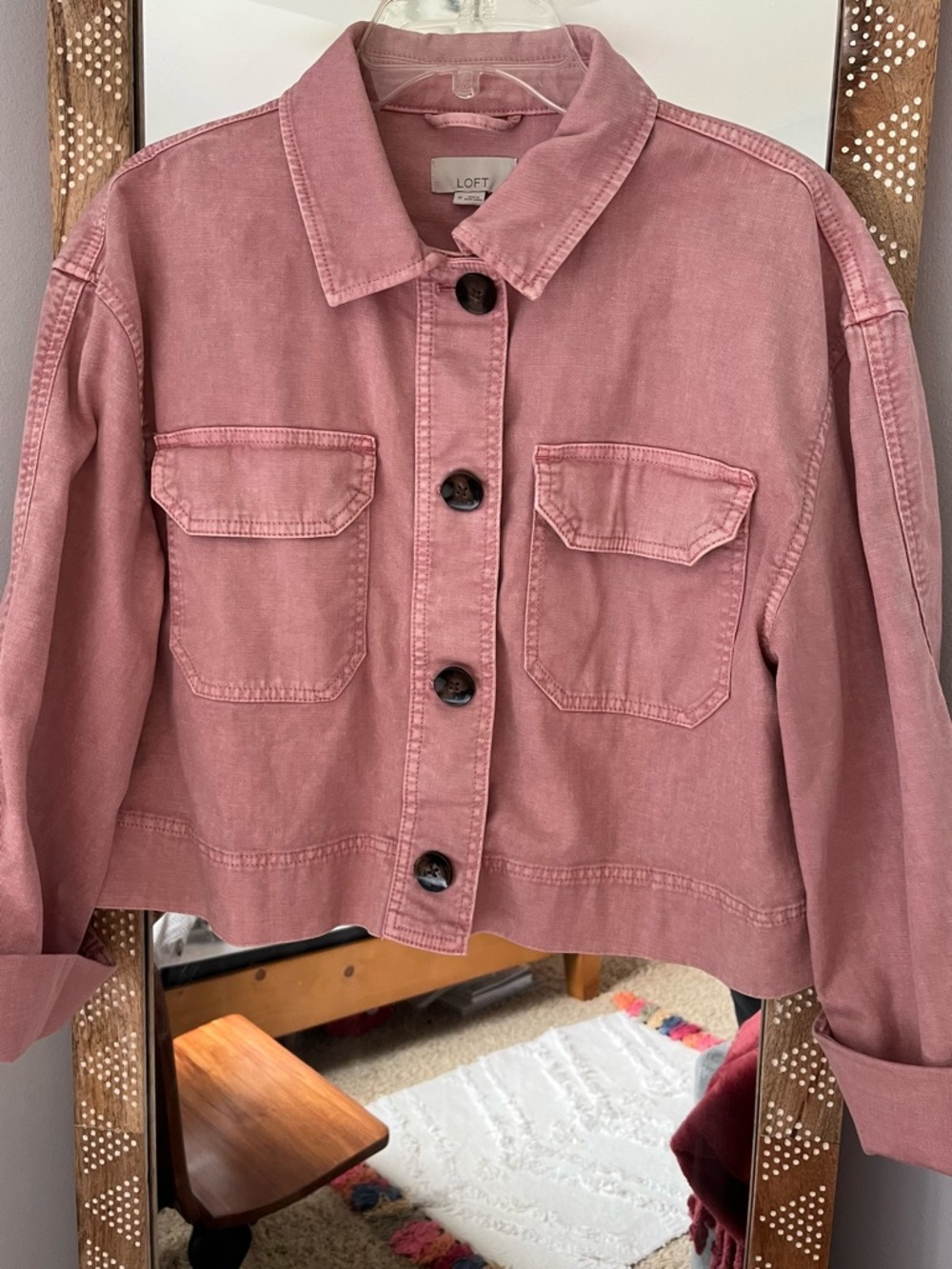 LOFT Pink Cropped Canvas Jacket